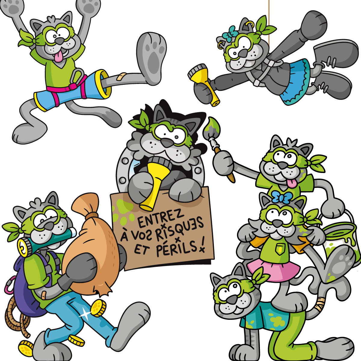 Les mascottes du Gang des Chats Gris de Métabief Aventures